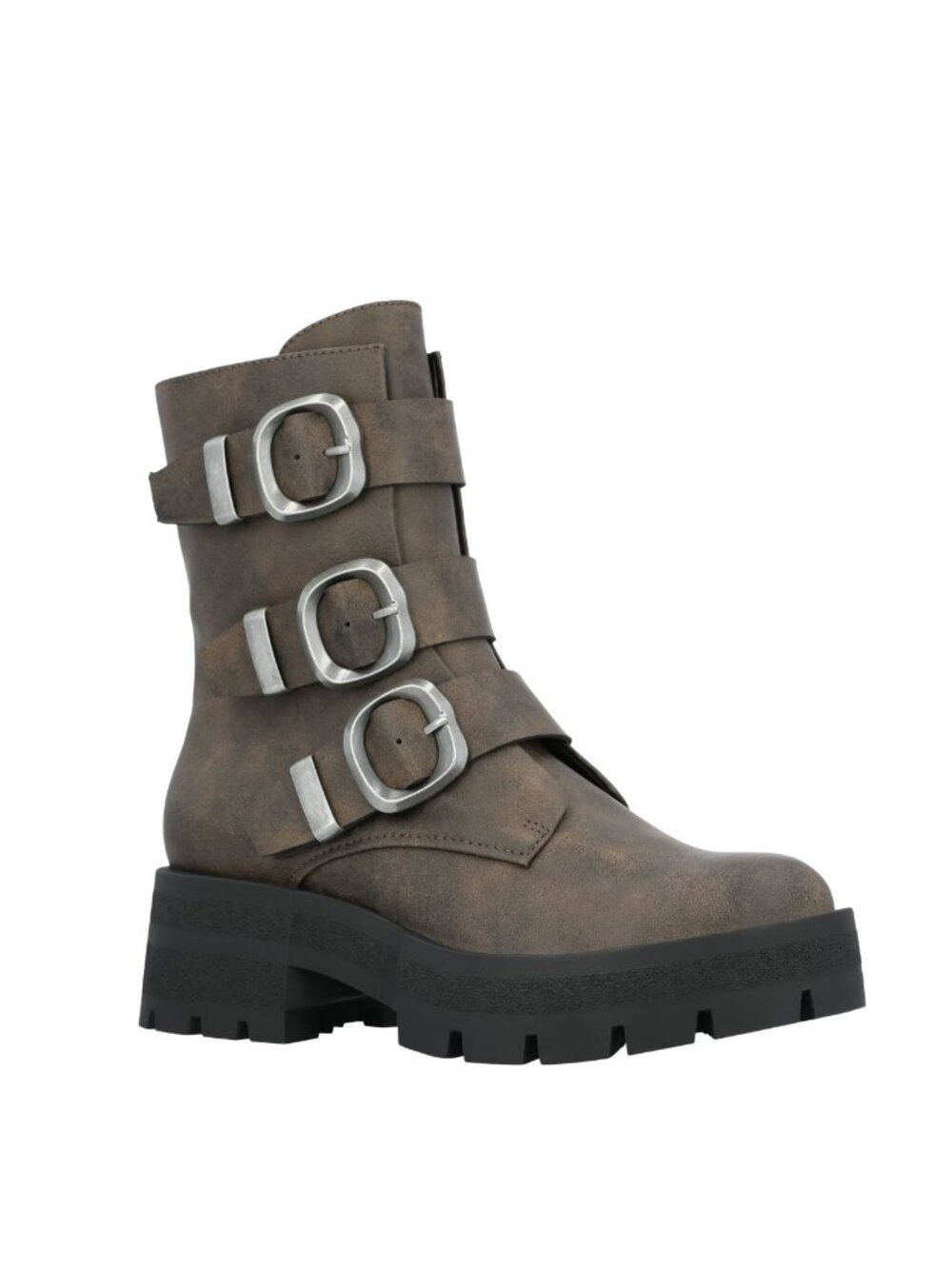 Madden NYC Women's Faux Leather Buckle Combat Boots